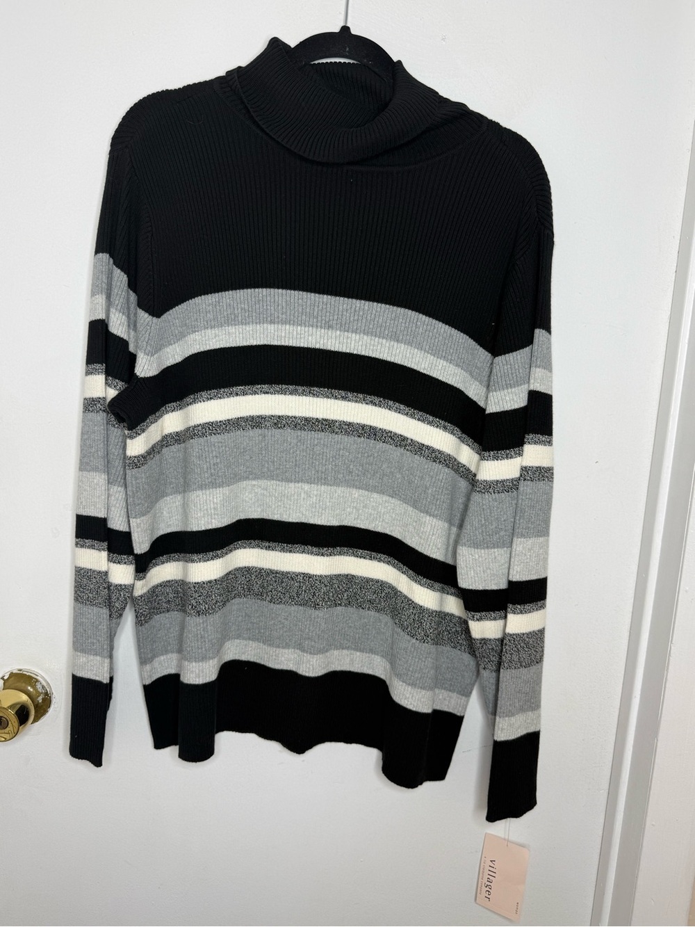 Liz Claiborne Black, Gray & White Striped Turtleneck Sweater